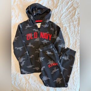 Old Navy Black & Gray Dino Joggers Set with Red Logo